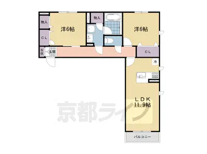 京都市東西線 御陵駅 徒歩5分 2階建 築5年(2LDK/2階)の間取り写真