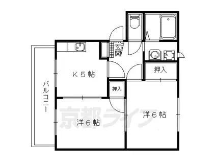 京都市東西線 東野駅(京都) 徒歩13分 2階建 築38年(2DK/2階)の間取り写真