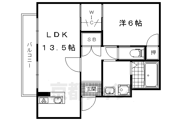 京都市東西線 東野駅(京都) 徒歩5分 2階建 築33年(1LDK/2階)の間取り写真
