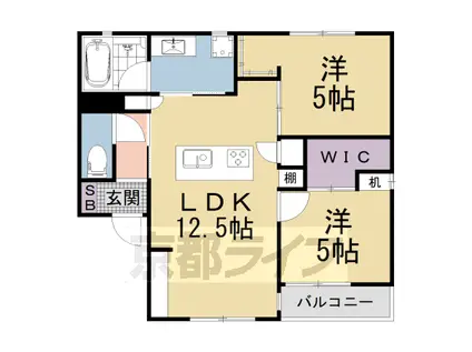 京都市東西線 椥辻駅 徒歩4分 2階建 築32年(2LDK/1階)の間取り写真