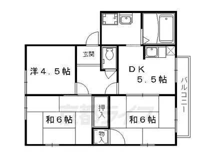 京都市東西線 椥辻駅 徒歩10分 2階建 築37年(3DK/1階)の間取り写真
