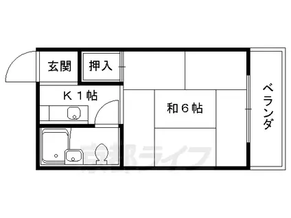 京都市東西線 小野駅(京都) 徒歩23分 3階建 築46年(1K/1階)の間取り写真