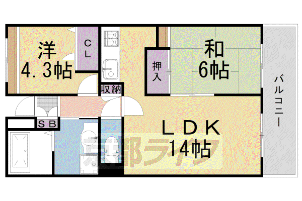 東海道本線 長岡京駅 徒歩3分 5階建 築30年(2LDK/5階)の間取り写真