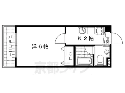 京都市東西線 小野駅(京都) 徒歩9分 3階建 築33年(1K/2階)の間取り写真