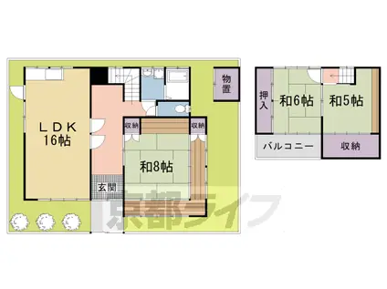 山陰本線 太秦駅(ＪＲ) 徒歩12分 2階建 築47年(3LDK)の間取り写真