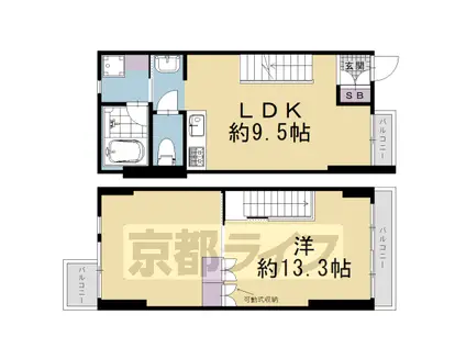 京都市烏丸線 烏丸御池駅 徒歩5分 8階建 築24年(2DK/1階)の間取り写真