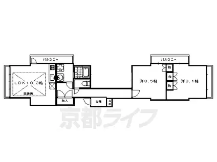 京都市烏丸線 烏丸御池駅 徒歩5分 8階建 築24年(2LDK/7階)の間取り写真