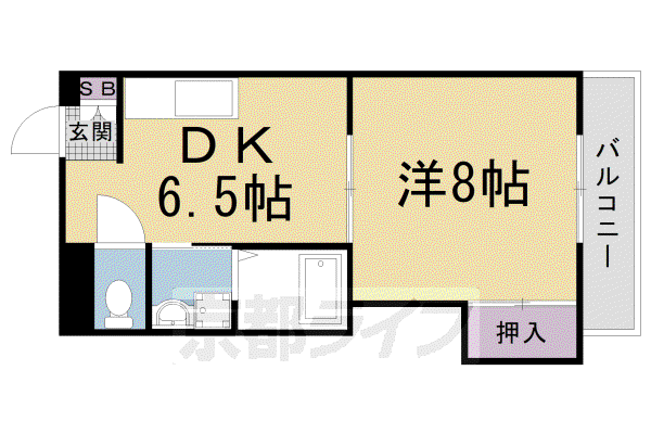京都市東西線 太秦天神川駅 徒歩5分 3階建 築34年(1DK/1階)の間取り写真