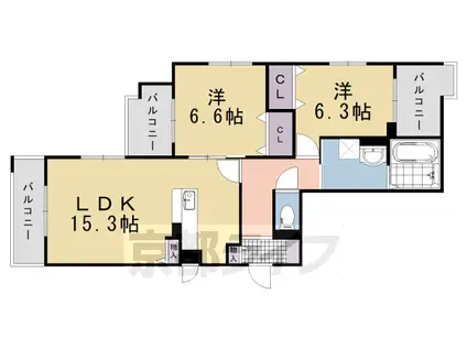 近鉄京都線 竹田駅(京都) 徒歩37分 2階建 築1年(2LDK/2階)の間取り写真