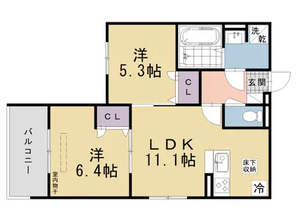 近鉄京都線 伏見駅(京都) 徒歩3分 3階建 新築(2LDK/2階)の間取り写真