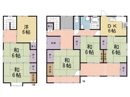 阪急電鉄京都線 水無瀬駅 徒歩7分 2階建 築64年(6DK)の間取り写真