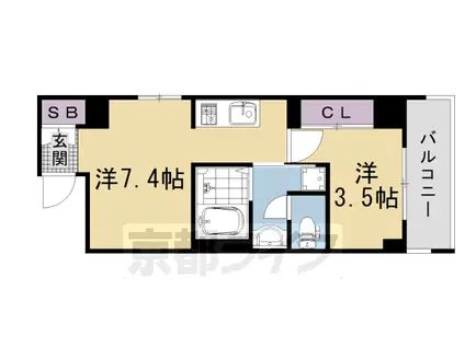 京都市東西線 太秦天神川駅 徒歩17分 7階建 新築(1DK/2階)の間取り写真