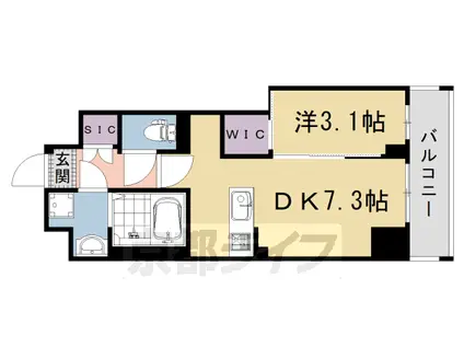 京都市東西線 太秦天神川駅 徒歩17分 7階建 新築(1DK/3階)の間取り写真