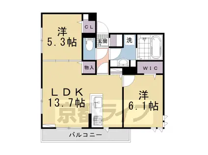 京都市烏丸線 北大路駅 徒歩27分 3階建 築1年(2LDK/2階)の間取り写真
