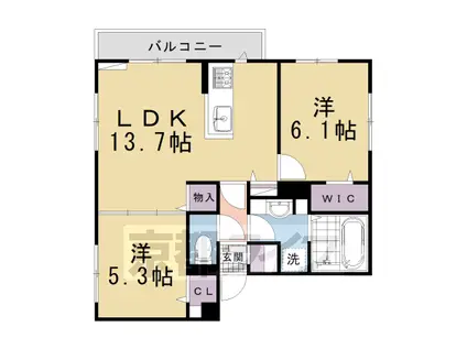 京都市烏丸線 北大路駅 徒歩27分 3階建 築1年(2LDK/2階)の間取り写真