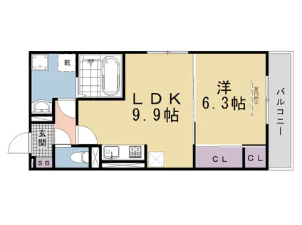 京阪電気鉄道京阪線 藤森駅 徒歩5分 3階建 新築(1LDK/2階)の間取り写真