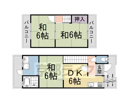 叡山電鉄 一乗寺駅 徒歩4分 2階建 築46年(3DK)の間取り写真