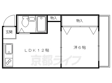 山陰本線 二条駅 徒歩9分 3階建 築36年(1LDK/3階)の間取り写真