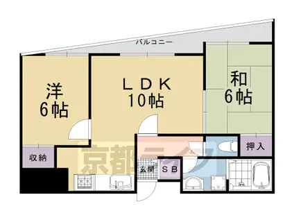山陰本線 太秦駅(ＪＲ) 徒歩1分 7階建 築29年(2LDK/3階)の間取り写真