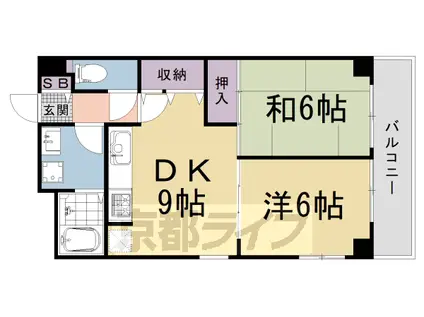 山陰本線 太秦駅(ＪＲ) 徒歩1分 7階建 築29年(2DK/6階)の間取り写真