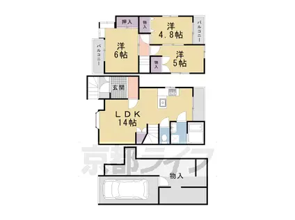 京都市烏丸線 北山駅(京都) 徒歩3分 3階建 築32年(3LDK)の間取り写真
