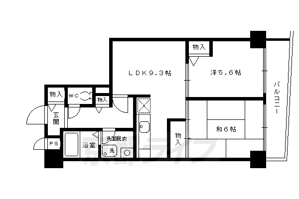 山陰本線 嵯峨嵐山駅 徒歩7分 6階建 築31年(2LDK/3階)の間取り写真