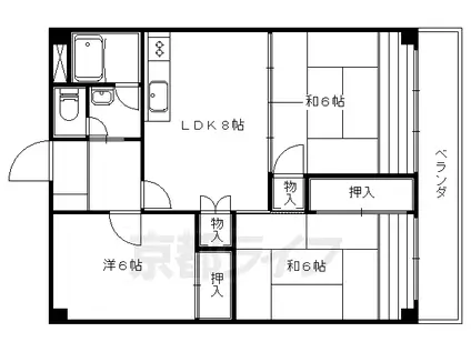 京都市東西線 醍醐駅(京都) 徒歩8分 5階建 築48年(3LDK/2階)の間取り写真