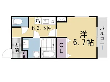 京都市東西線 椥辻駅 徒歩10分 3階建 築1年(1K/1階)の間取り写真