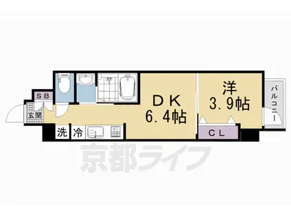 阪急電鉄京都線 大宮駅(京都) 徒歩5分 7階建 新築(1DK/2階)の間取り写真