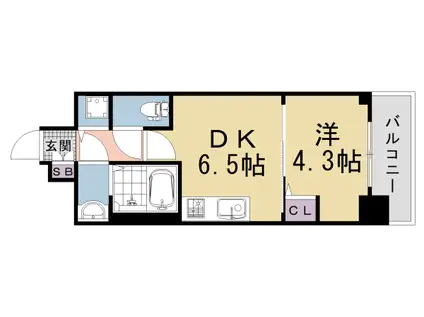 京都市東西線 太秦天神川駅 徒歩9分 5階建 新築(1DK/5階)の間取り写真