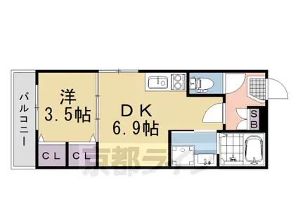 東海道本線 桂川駅(京都) 徒歩8分 3階建 築1年(1DK/3階)の間取り写真