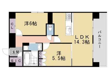 阪急電鉄京都線 西院駅(阪急) 徒歩15分 9階建 築1年(2LDK/8階)の間取り写真