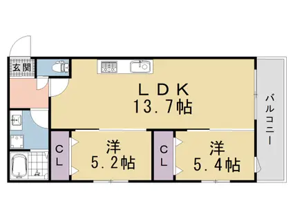 京都市烏丸線 九条駅(京都) 徒歩1分 3階建 新築(2LDK/2階)の間取り写真
