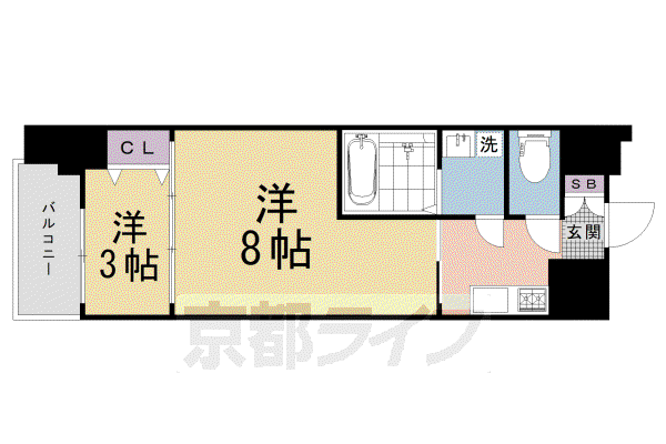 アクアプレイス京都千本丸太町(1DK/2階)の間取り写真