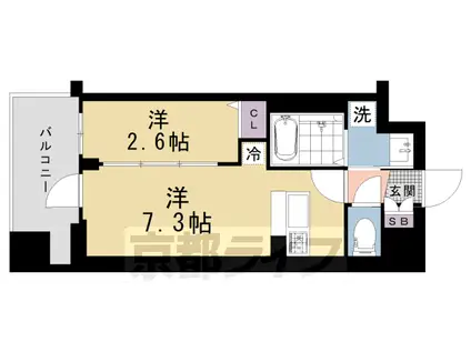 アクアプレイス京都千本丸太町(1DK/2階)の間取り写真