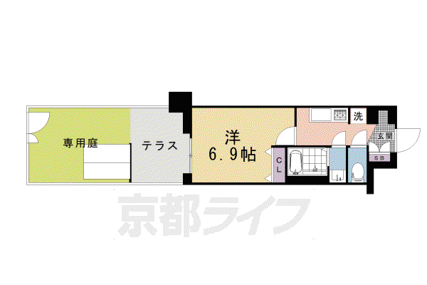 アクアプレイス京都千本丸太町(1K/1階)の間取り写真