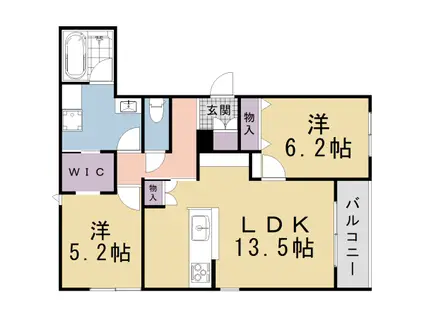 京都市北区大宮開町ヘーベルメゾン(2LDK/2階)の間取り写真