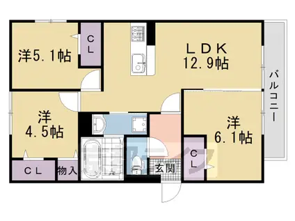 京福嵐山本線 車折神社駅 徒歩12分 2階建 新築(3LDK/1階)の間取り写真