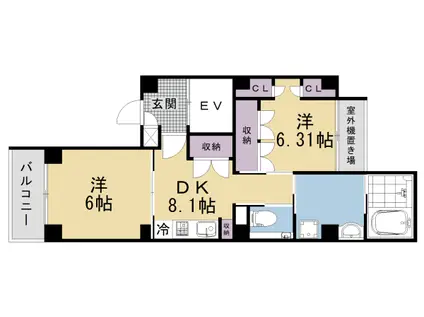山陰本線 二条駅 徒歩3分 8階建 築2年(2DK/7階)の間取り写真