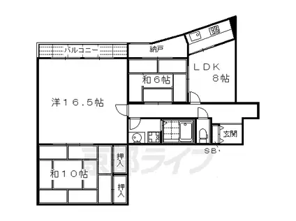 京都市烏丸線 丸太町駅(京都市営) 徒歩7分 9階建 築35年(3LDK/8階)の間取り写真