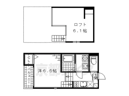 近鉄京都線 伏見駅(京都) 徒歩8分 2階建 築9年(1K/2階)の間取り写真