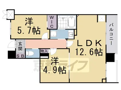 京都市東西線 京都市役所前駅 徒歩5分 5階建 築4年(2LDK/5階)の間取り写真