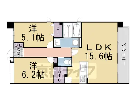 京都市東西線 京都市役所前駅 徒歩5分 5階建 築4年(2LDK/5階)の間取り写真