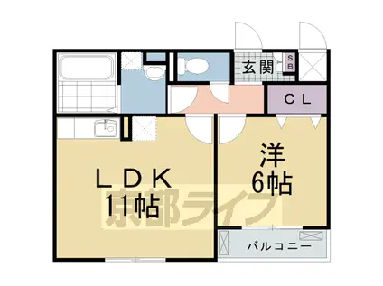 阪急電鉄京都線 西向日駅 徒歩25分 2階建 築3年(1LDK/2階)の間取り写真