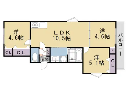 京阪電気鉄道京阪線 牧野駅 徒歩3分 3階建 新築(3LDK/2階)の間取り写真