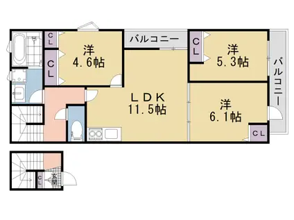 京阪電気鉄道京阪線 牧野駅 徒歩3分 3階建 新築(3LDK/3階)の間取り写真