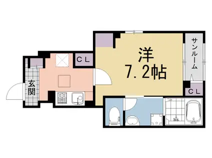 近鉄京都線 久津川駅 徒歩3分 3階建 新築(1K/1階)の間取り写真