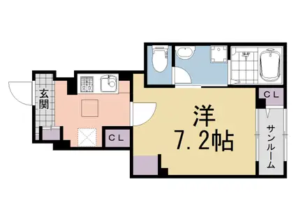 近鉄京都線 久津川駅 徒歩3分 3階建 新築(1K/1階)の間取り写真