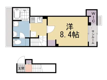 近鉄京都線 久津川駅 徒歩3分 3階建 新築(1K/2階)の間取り写真