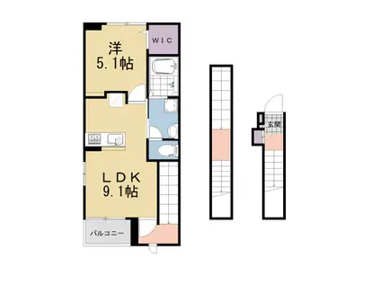 近鉄京都線 久津川駅 徒歩3分 3階建 新築(1LDK/3階)の間取り写真